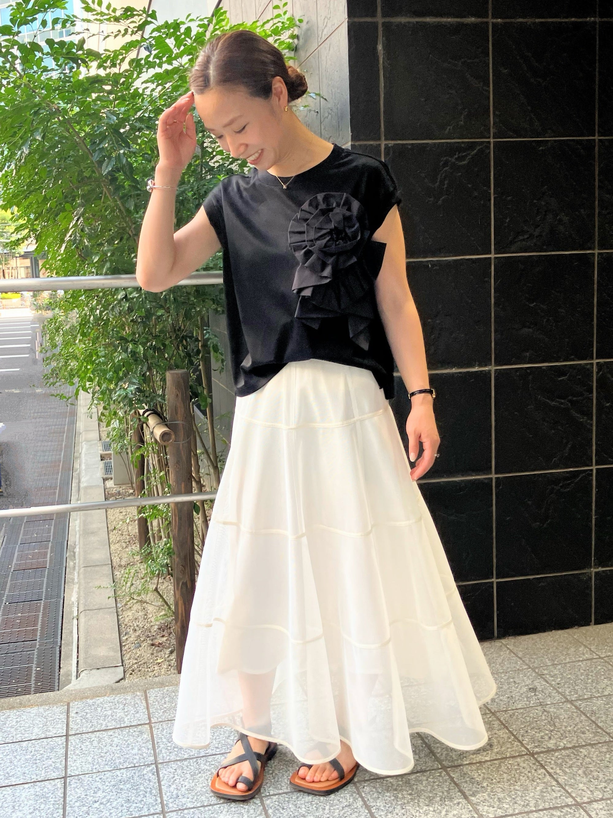 FRILL MOTIF FRENCH SLEEVE T-SHIRT