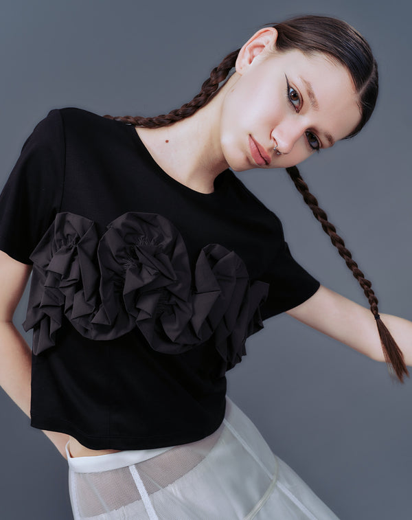 TAFFETA FRILL MINI T-SHIRT