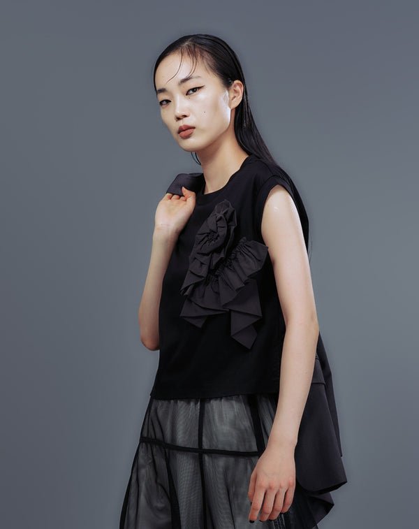 FRILL MOTIF FRENCH SLEEVE T-SHIRT