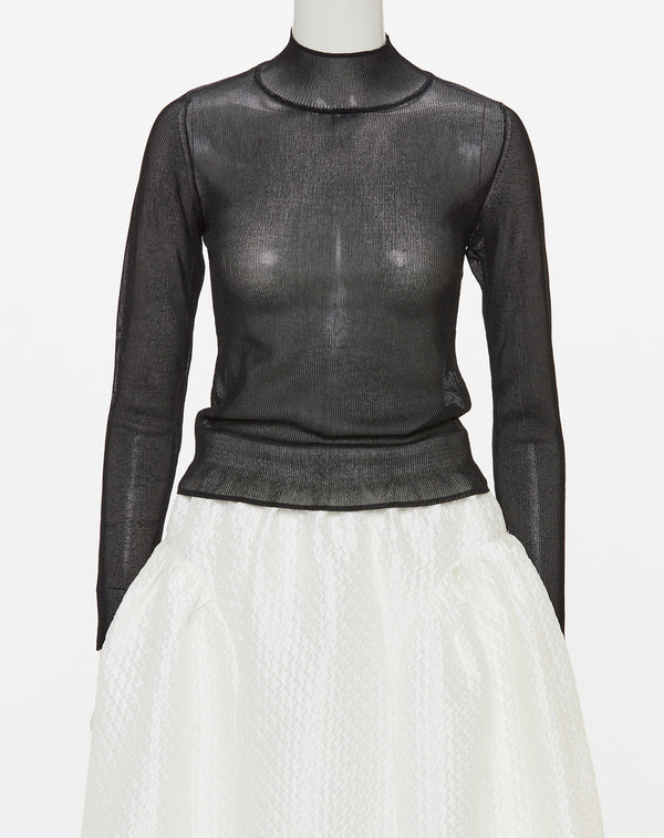 SHEER RIBBED HIGH NECK KNIT