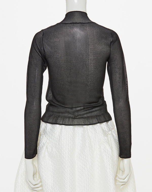 SHEER RIBBED HIGH NECK KNIT