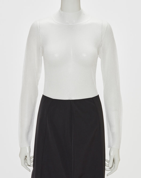 SHEER RIBBED HIGH NECK KNIT