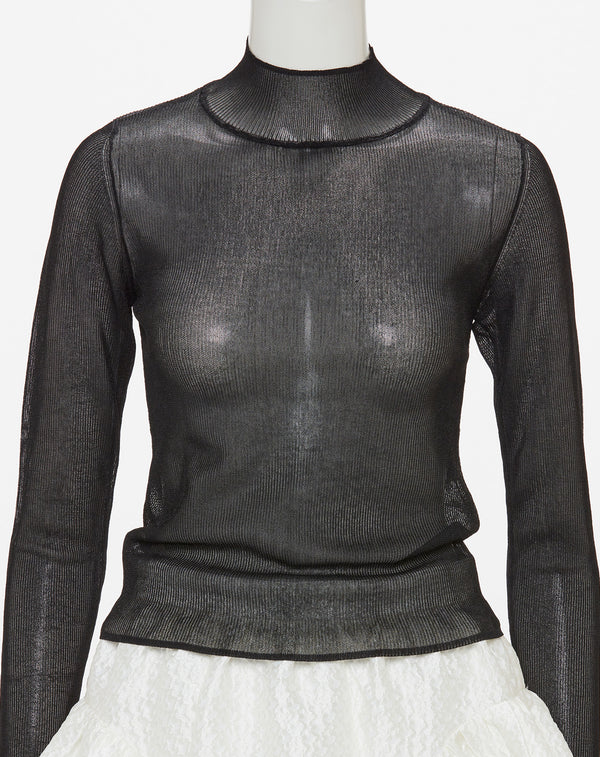 SHEER RIBBED HIGH NECK KNIT