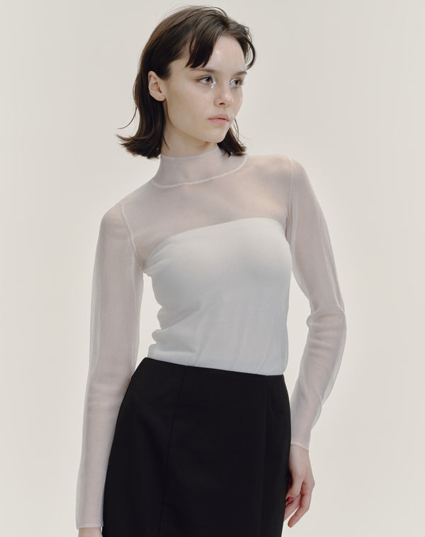 SHEER RIBBED HIGH NECK KNIT
