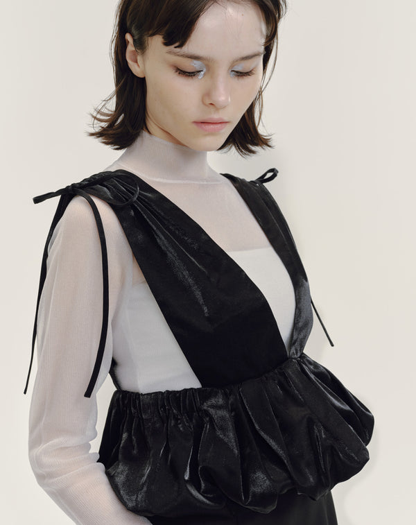 SHEER RIBBED HIGH NECK KNIT