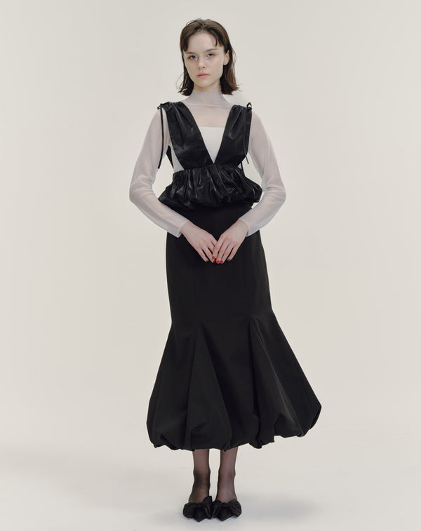 SHEER RIBBED HIGH NECK KNIT