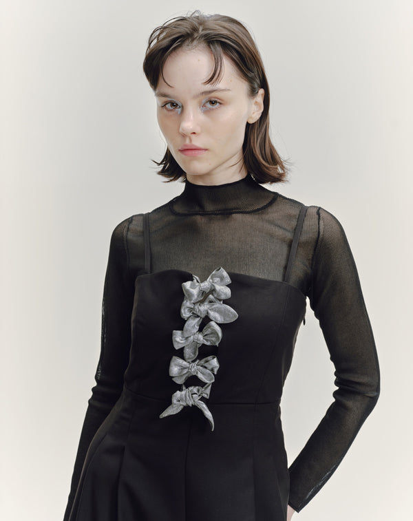 SHEER RIBBED HIGH NECK KNIT