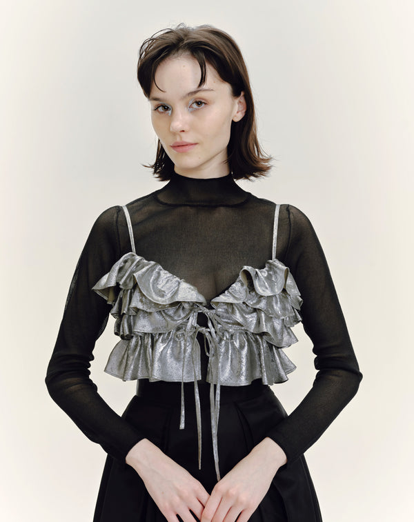 SHEER RIBBED HIGH NECK KNIT