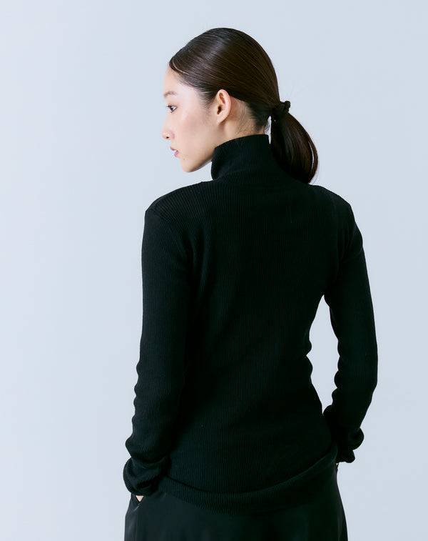 SHEER RIBBED TURTLE NECK KNIT