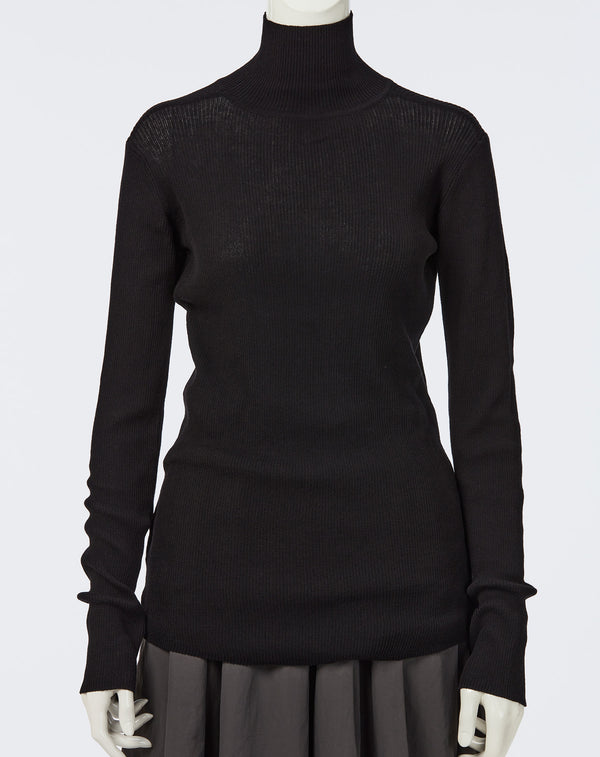 SHEER RIBBED TURTLE NECK KNIT