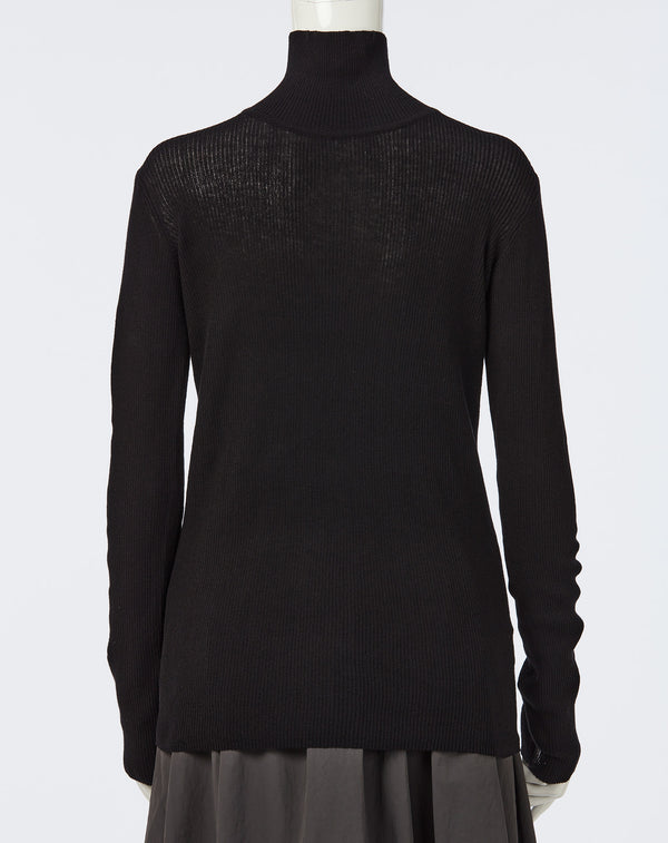 SHEER RIBBED TURTLE NECK KNIT