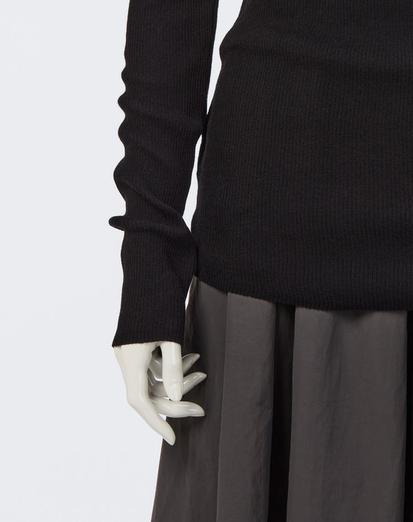SHEER RIBBED TURTLE NECK KNIT