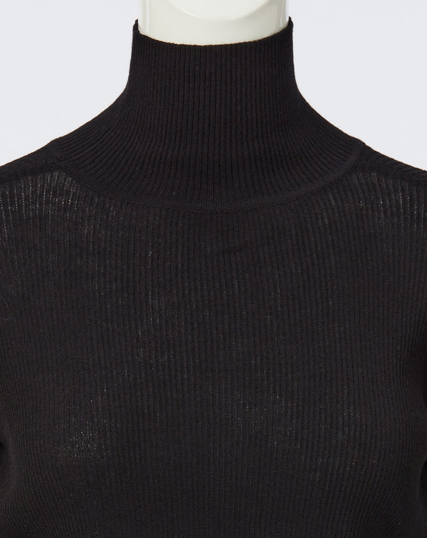 SHEER RIBBED TURTLE NECK KNIT