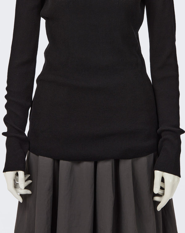 SHEER RIBBED TURTLE NECK KNIT