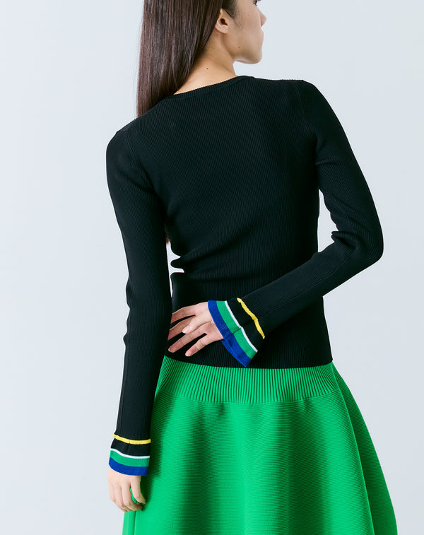 FRILLED SLEEVE KNIT PULLOVER