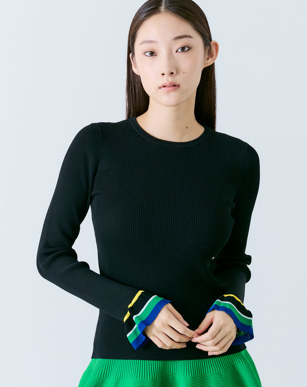 FRILLED SLEEVE KNIT PULLOVER