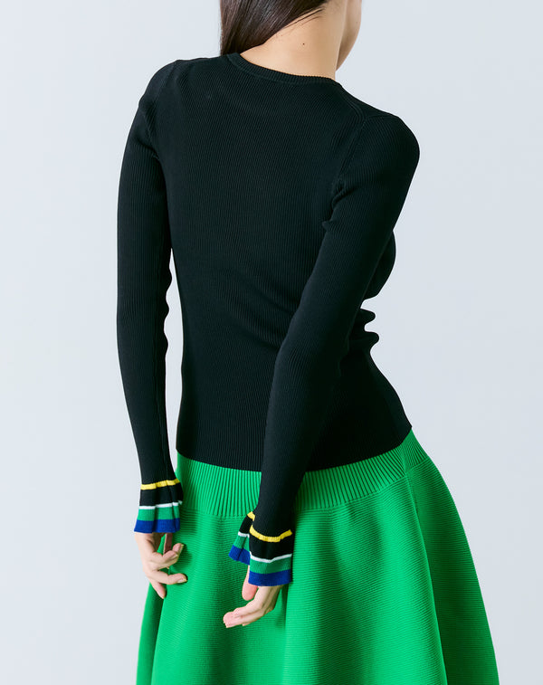 FRILLED SLEEVE KNIT PULLOVER