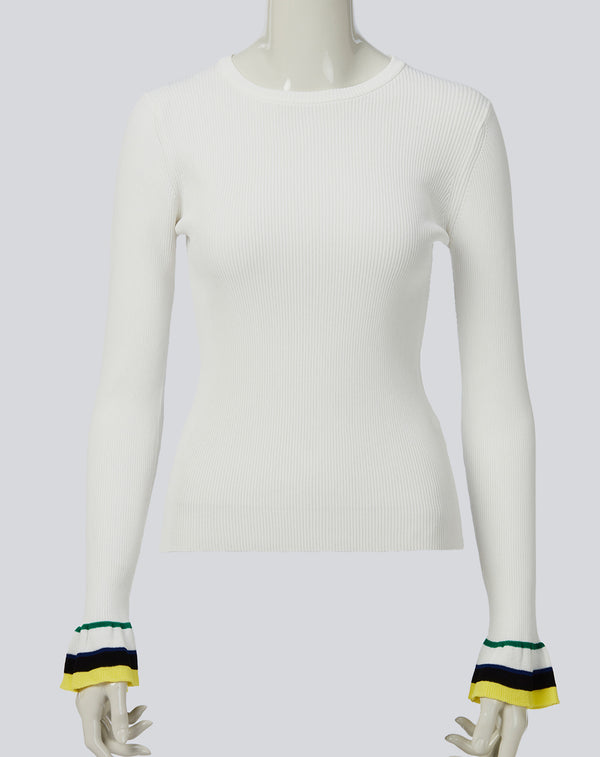 FRILLED SLEEVE KNIT PULLOVER