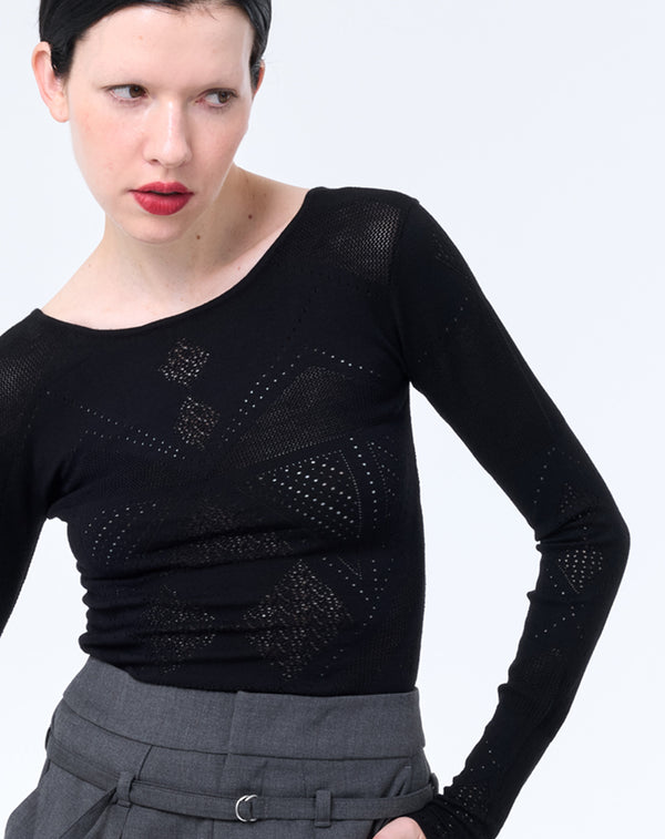 BODY FIT MESH KNIT TOP