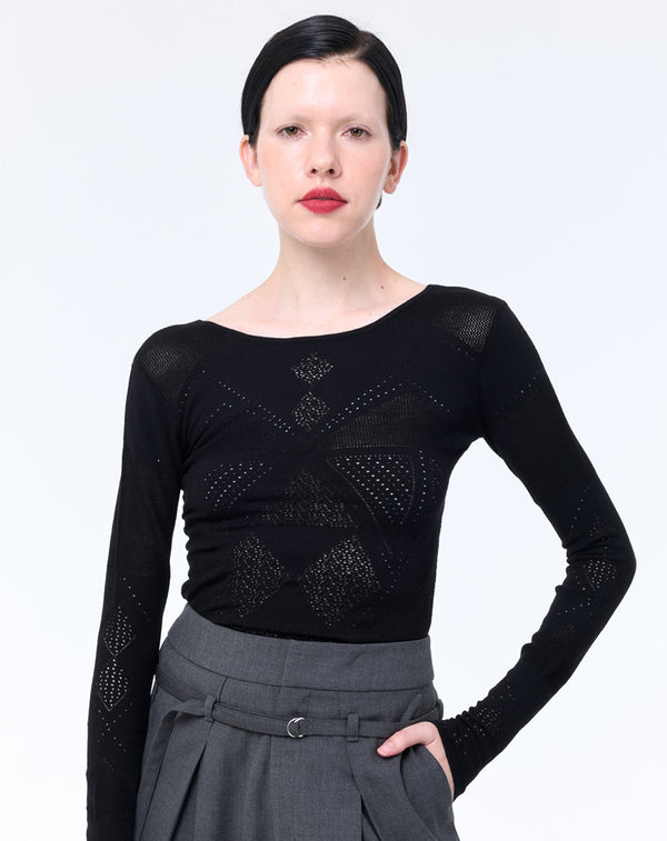 BODY FIT MESH KNIT TOP