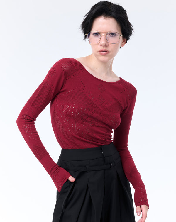 BODY FIT MESH KNIT TOP
