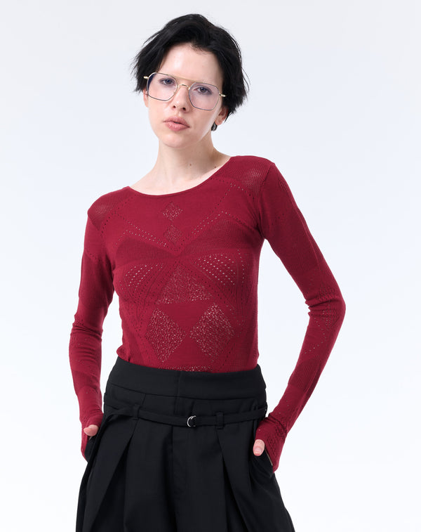 BODY FIT MESH KNIT TOP