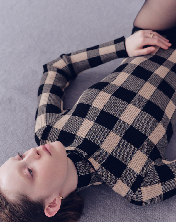 JACQUARD CHECK HIGH-NECK KNIT
