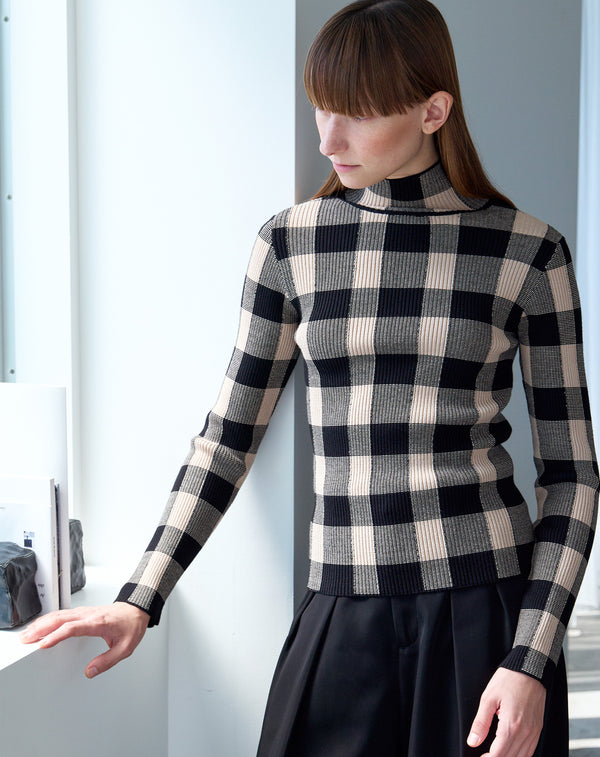 JACQUARD CHECK HIGH-NECK KNIT