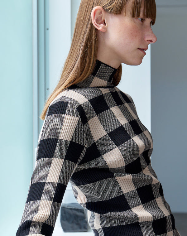 JACQUARD CHECK HIGH-NECK KNIT