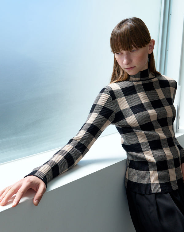 JACQUARD CHECK HIGH-NECK KNIT