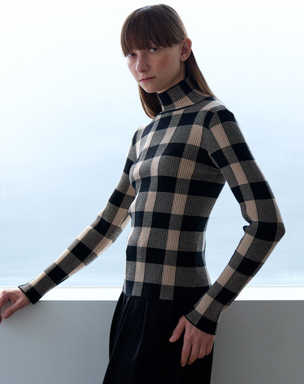 JACQUARD CHECK HIGH-NECK KNIT