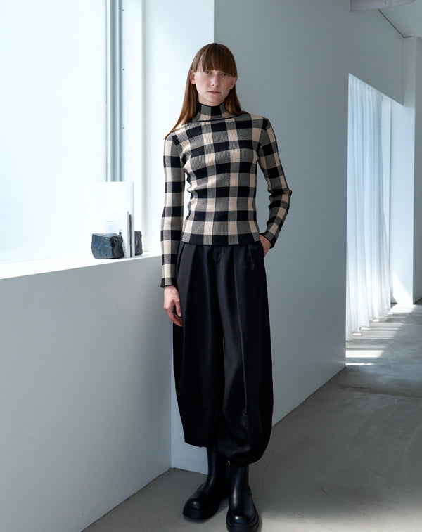 JACQUARD CHECK HIGH-NECK KNIT