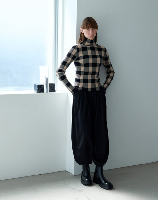 JACQUARD CHECK HIGH-NECK KNIT