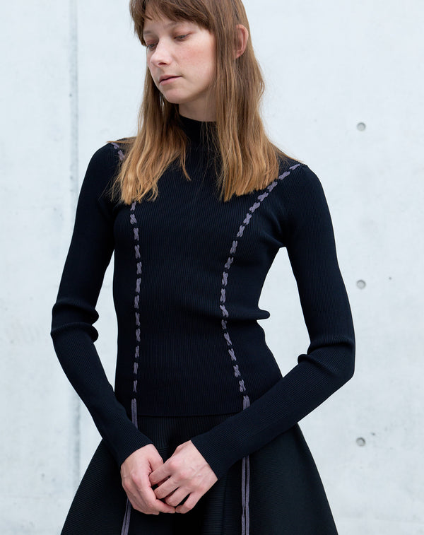 LACE-UP HIGH-NECK TOP