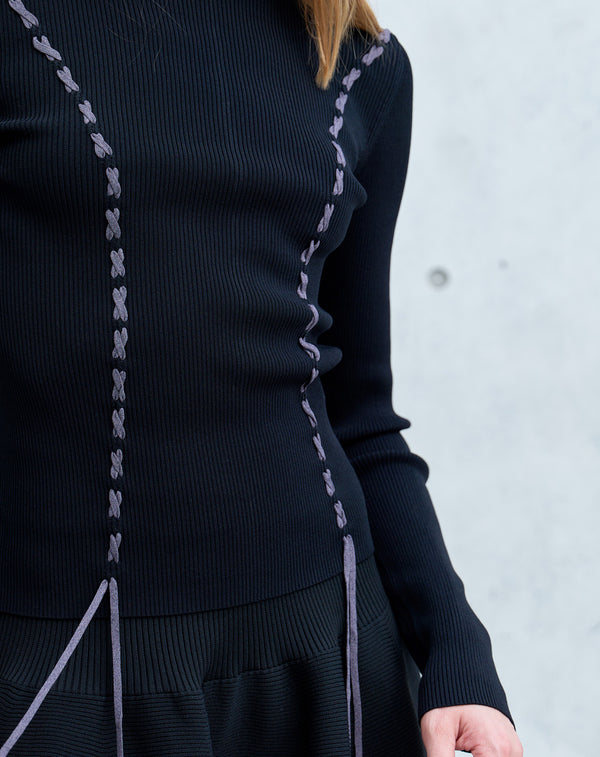 LACE-UP HIGH-NECK TOP