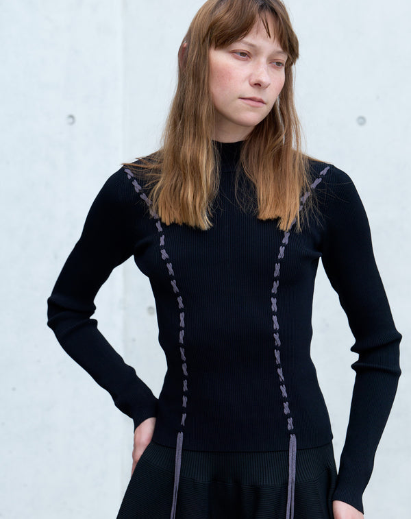 LACE-UP HIGH-NECK TOP