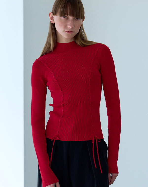 LACE-UP HIGH-NECK TOP