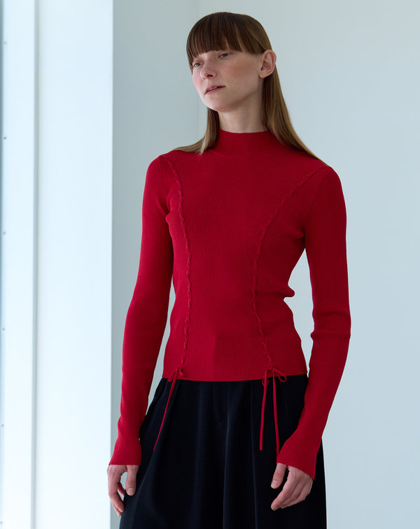 LACE-UP HIGH-NECK TOP