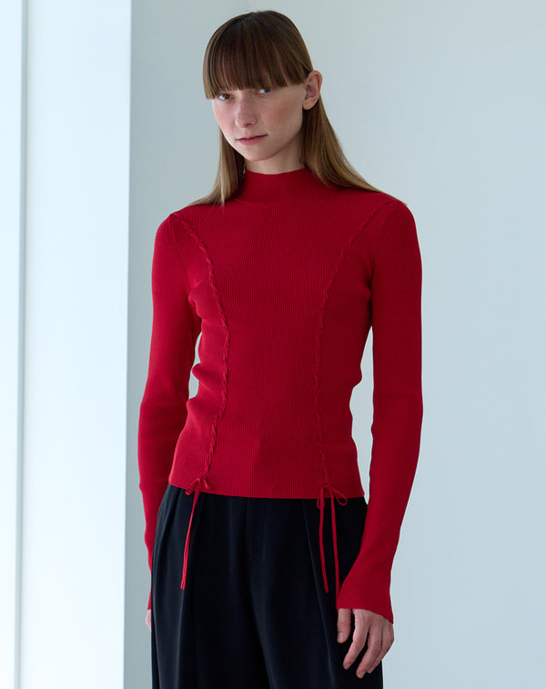 LACE-UP HIGH-NECK TOP