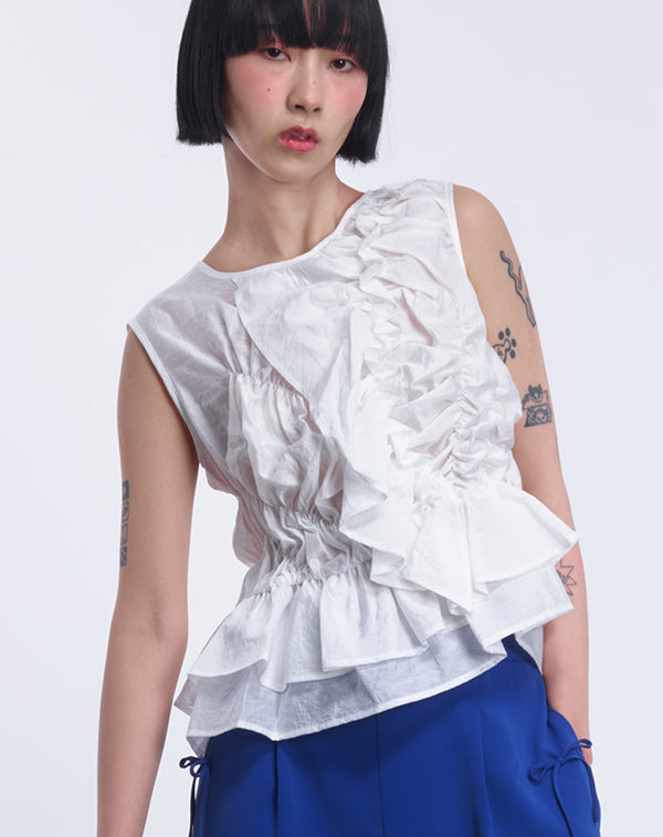 ASYMMETRIC RUFFLE BLOUSE