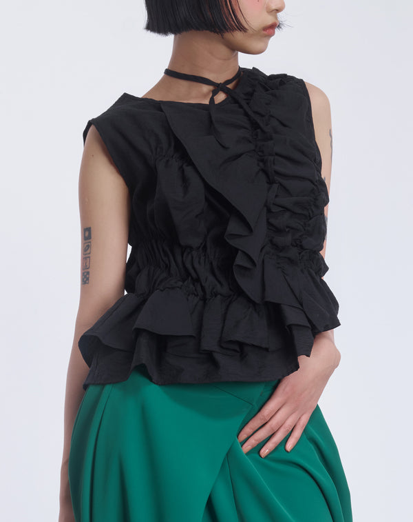 ASYMMETRIC RUFFLE BLOUSE