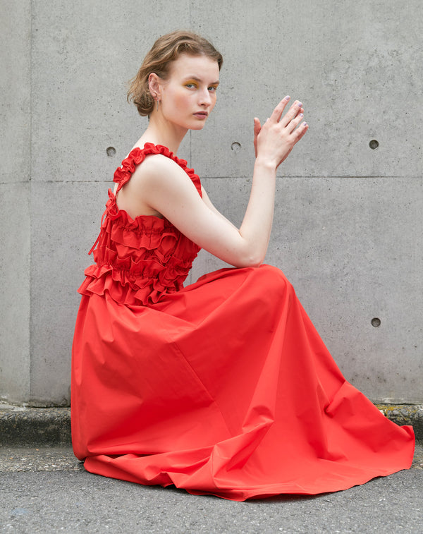TAFFETA VOLUME RUFFLE DRESS