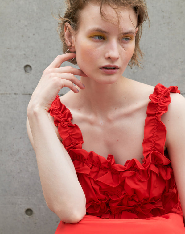 TAFFETA VOLUME RUFFLE DRESS