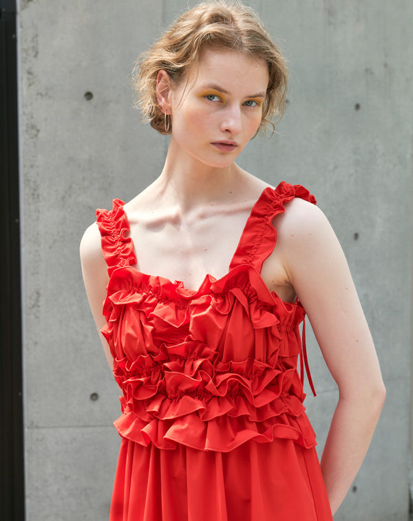 TAFFETA VOLUME RUFFLE DRESS