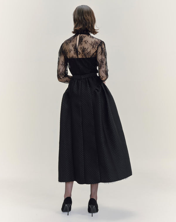 FLOWER JACQUARD FLARED VOLUME SKIRT