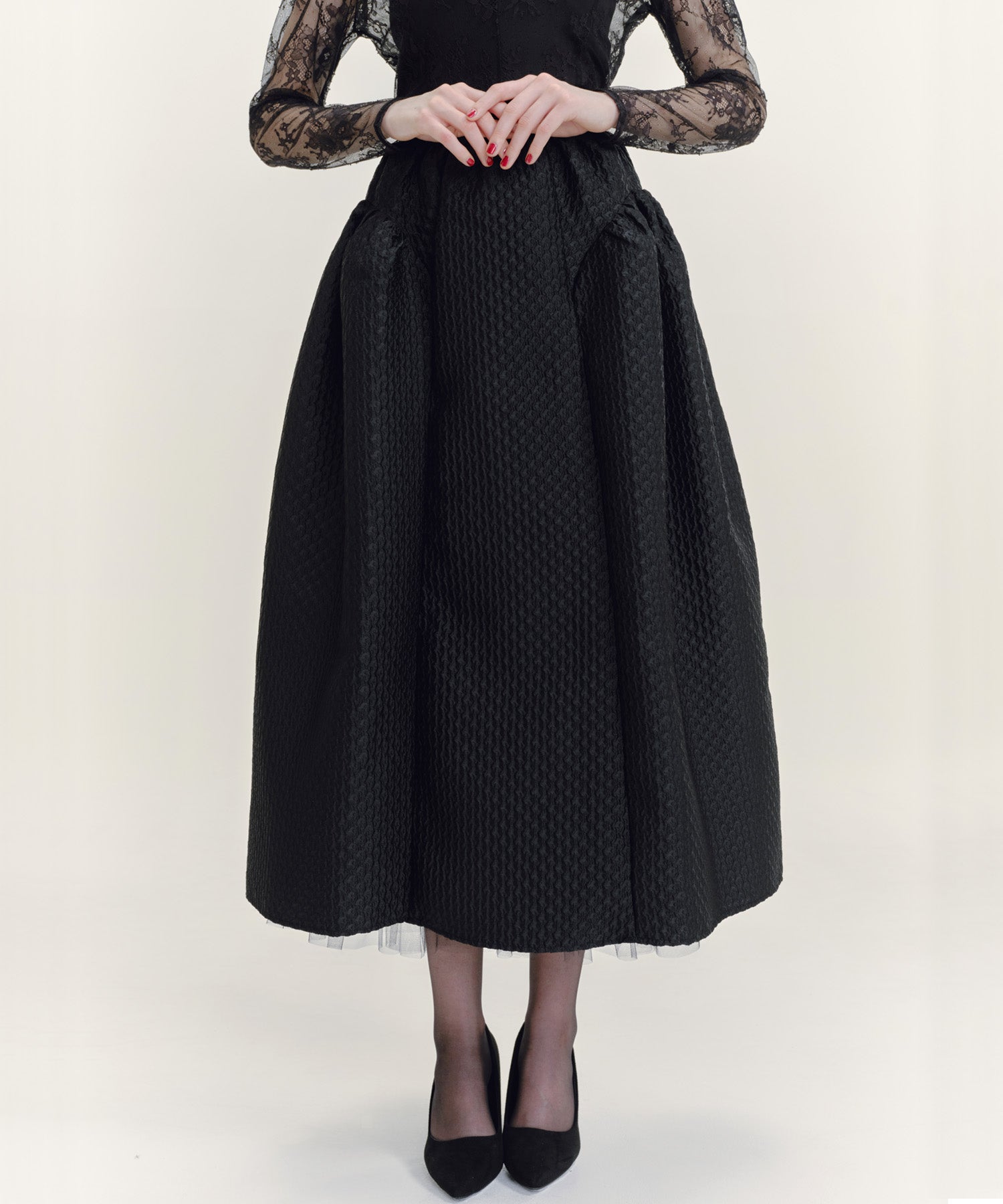 FLOWER JACQUARD FLARED VOLUME SKIRT – LAEMUSE