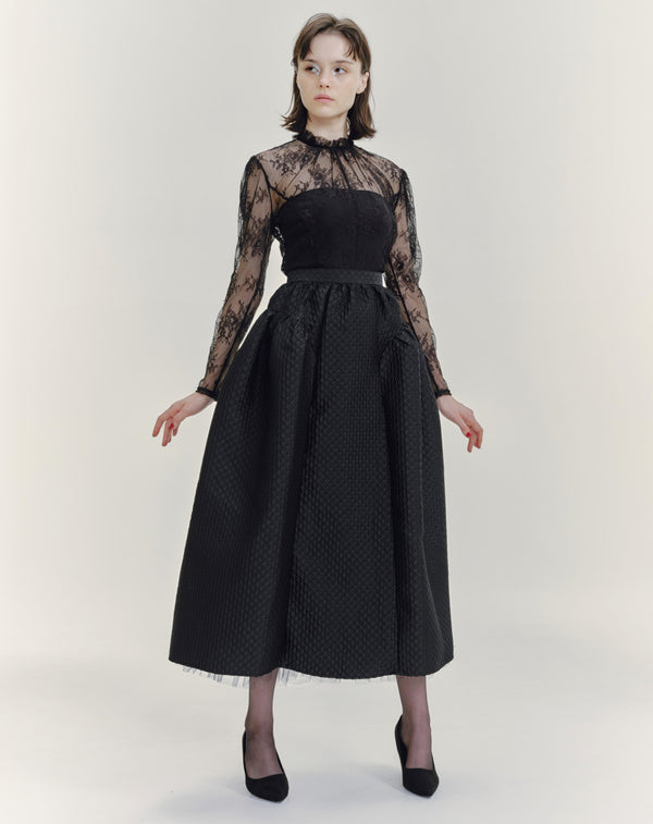 FLOWER JACQUARD FLARED VOLUME SKIRT