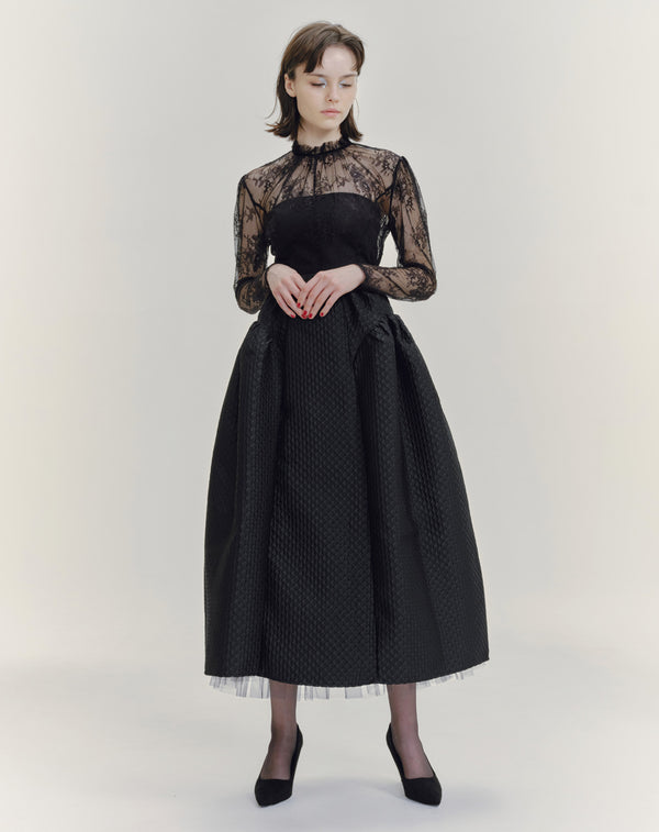 FLOWER JACQUARD FLARED VOLUME SKIRT