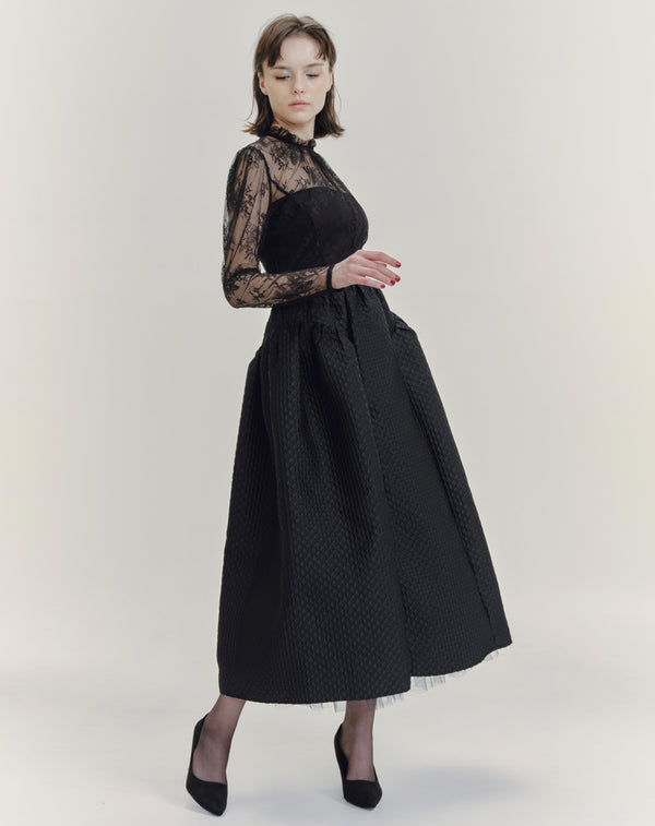 FLOWER JACQUARD FLARED VOLUME SKIRT