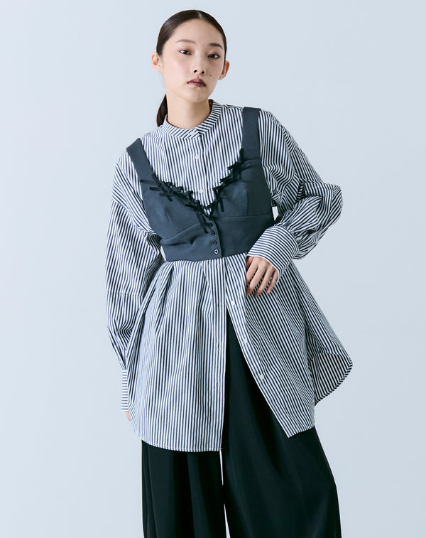 VOLUME SLEEVE BAND COLLAR BLOUSE